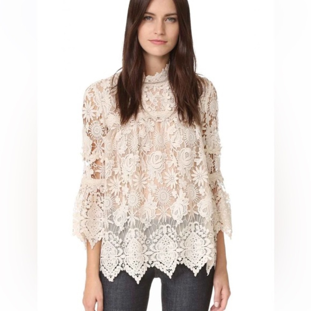 Anna Sui Romantique Guipure Lace Floral Top Cream Size small NWT rare